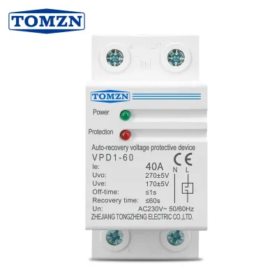 1 pcs 40A 230V Din rail automatic recovery reconnect over voltage and under voltage protective device protection relay - TOMZN