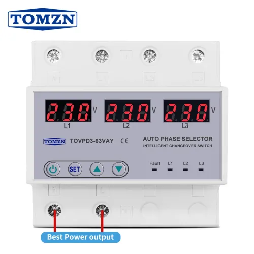 63A 3 phase 3P+N Din rail phase selector Voltmeter adjustable Over and Under Voltage protection Monitor Relays Protector - TOMZN