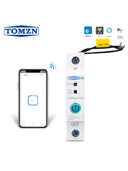 63A Din Rail WIFI Circuit Breaker Smart Switch Remote Control by Ewelink APP for Smart Home 18mm 63A without metering function - TOMZN