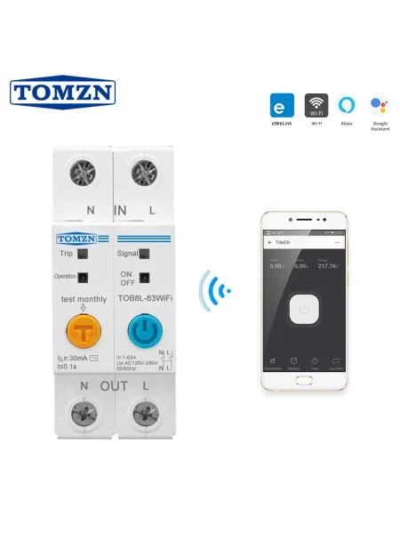 63A Ewelink Single Phase WIFI Smart Energy Meter Kwh Metering Monitoring Circuit Breaker Timer Relay with Leakage Protection - TOMZN
