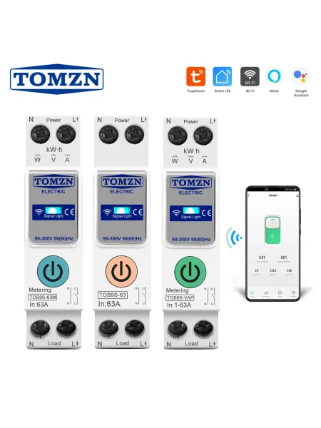 63A TOMZN 1P+N WIFI Smart Switch Energy Meter Kwh Metering Monitoring Circuit Breaker Timer Relay MCB TUYA smartlife - TOMZN