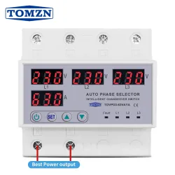 63A TOMZN 3 phase 3P+N Din rail phase selector adjustable Over and Under Voltage current protection Monitor Relays Protector - TOMZN