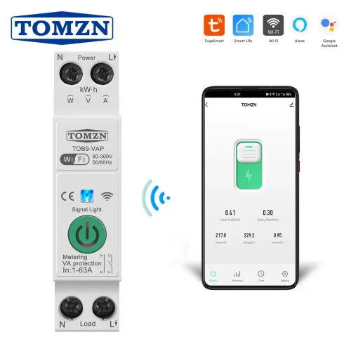 63A TUYA WiFi MCB Smart Circuit Breaker Over Current Under Voltage Protection Power Metering Wireless Remote Control Switch - TOMZN