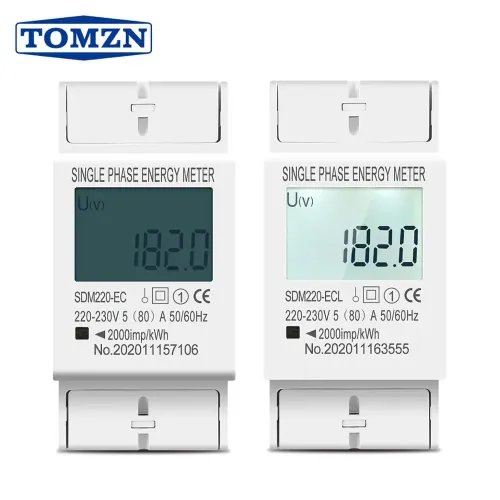 8PCS 80A Din rail Single Phase Two Wire AC 220V 230V 50Hz/60Hz LCD Digital Display Power Consumption Energy Electric Meter kWh - TOMZN