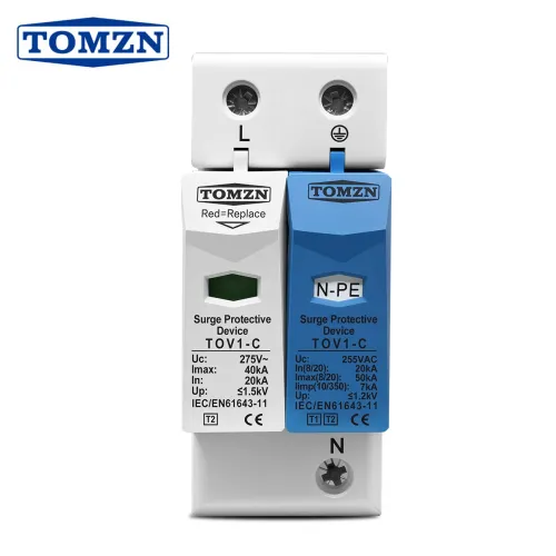AC SPD 1P+NPE 50kA T2 385V 255V House Surge Protector Protective Low-voltage Arrester Device - TOMZN