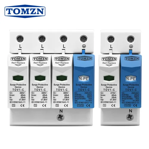 AC SPD Din rail 1P+NPE 3P+NPE 50KA T1 T2 385V 255V House holde Surge Protector Protective Low-voltage Arrester Device - TOMZN
