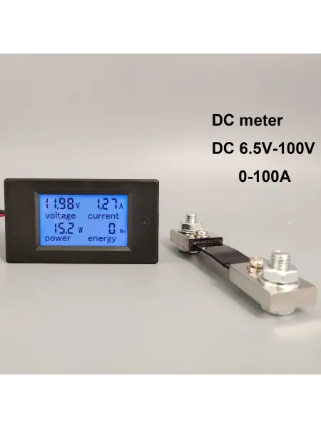 DC Voltmeter Ammeter Power Energy Digital Voltage Current Meter LCD 4 in 1 DC 6.5-100V 50A100A with Shunt - TOMZN