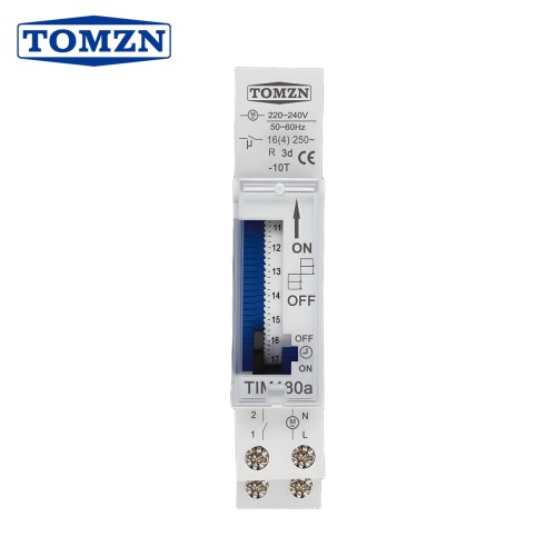 Din Rail 18mm tomzn TIM180a OFF/AUTO/ON Mechanical Time Control Switch Relay Transparent 24-HOUR 15 Minutes Built-in Battery - TOMZN