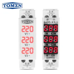 Din Rail 18mm Voltage Meter AC 40-500V 220V 380V Single Three Phase Modular Voltmeter Indicator LED Digital Display Detector - TOMZN