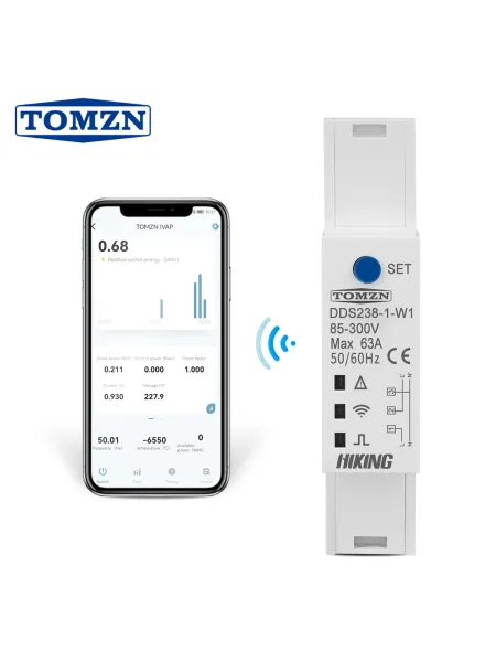 18mm 63A WIFI smart Bidirectional Energy Meter timer Power Monitor kWh Meter SMARTLIFE with voltage current protection TOMZN - TOMZN