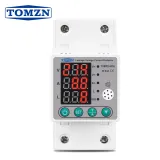 Din rail 63A Automatic Reconnect Over And Under Voltage Over Current Leakage Protection Surge Protect Protector Relay kwh power - TOMZN