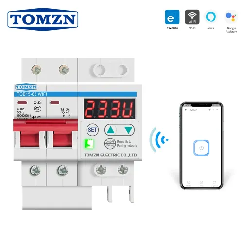 Din Rail WIFI Circuit Breaker Smart Switch Remote Control by Ewelink with over and under voltage current protecion LCD display - TOMZN