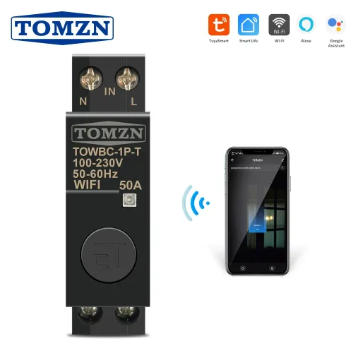 Din Rail WIFI Circuit Breaker Smart Switch Remote Control by Smart Life TUYA for Smart Home 18mm 32A 50A TOMZN Mini TOWBC-1P-T - TOMZN