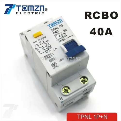 DPNL 1P+N 40A 230V~ 50HZ/60HZ Residual current Circuit breaker with over current and Leakage protection RCBO - TOMZN