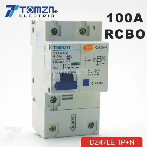 DZ47LE 1P+N 100A D type 230V/400V~ 50HZ/60HZ Residual current Circuit breaker with over current and Leakage protection RCBO - TOMZN