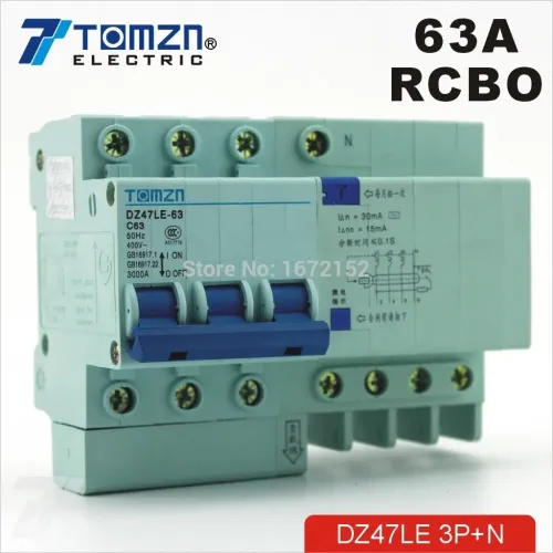 DZ47LE 3P+N 63A 400V~ 50HZ/60HZ Residual current Circuit breaker with over current and Leakage protection RCBO - TOMZN