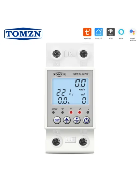 Reclosable smartlife TUYA WIFI Circuit breaker 63A 110V 220V Energy Meter Metering Timer with voltage current leakage protection - TOMZN
