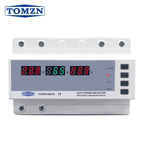 Relay-type Automatic Phase Selector ATS Dual Power Switch Changeover Switch OCP OVP UVP CUT OFF L N tomzn official 2P 230V 63A - TOMZN