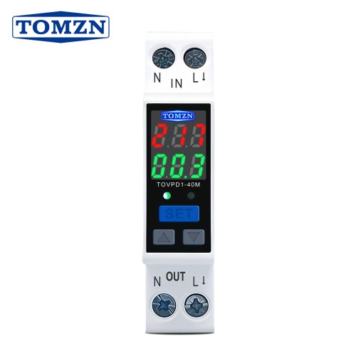 TOMZN 18mm DIN Rail Dual Display Adjustable Protective Relay 40A AC110V-230V Over Voltage Under Voltage Over Current Protector - TOMZN