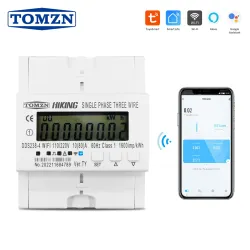 TOMZN 2 Phase 3 wires 110V+110V 80A Din Rail Tuya WIFI Smart Energy Meter Power Consumption Monitor kWh Meter Wattmeter - TOMZN