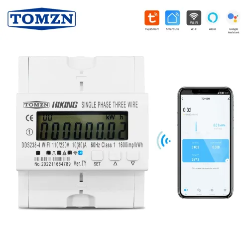 TOMZN 2 Phase 3 wires 110V+110V 80A Din Rail Tuya WIFI Smart Energy Meter Power Consumption Monitor kWh Meter Wattmeter - TOMZN