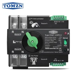 TOMZN 220V 230V Din Rail ATS for PV Dual Power Automatic Transfer Electrical Selector Switch Uninterrupted 2P 63A 100A 125A TOQ7 - TOMZN
