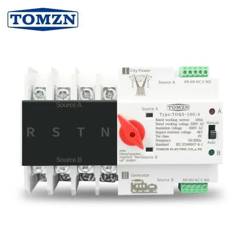 TOMZN 3 Phase Din Rail ATS Dual Power Automatic Transfer Switch Electrical Selector Uninterrupted Power 4P 63A 100A 125A - TOMZN