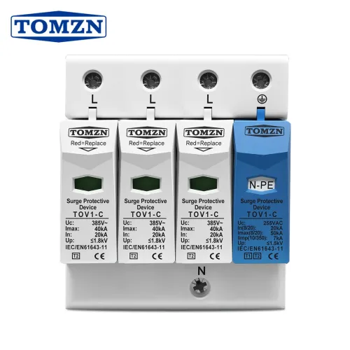 TOMZN 3 Phase Surge Protector AC SPD 3P+NPE 20kA 50kA T2 275V/385V 255V Low-Voltage Protective Arrester Device TN-S/TN-C-S - TOMZN