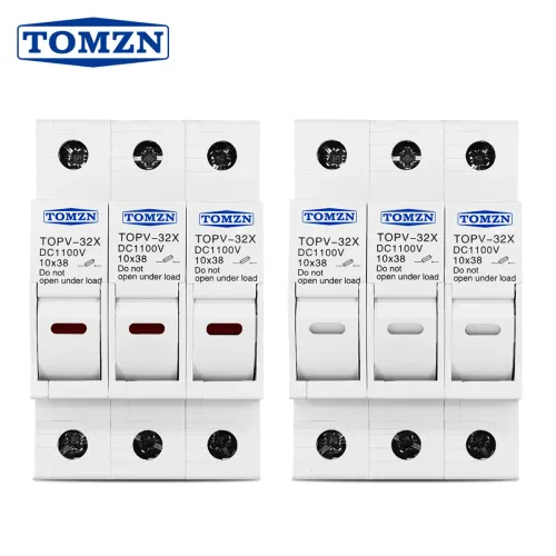 TOMZN 3P 1100V DC Fuse Holder 10*38mm High Voltage Solar PV TOPV-32X Base Photovoltaic System Protection Protector gPV - TOMZN