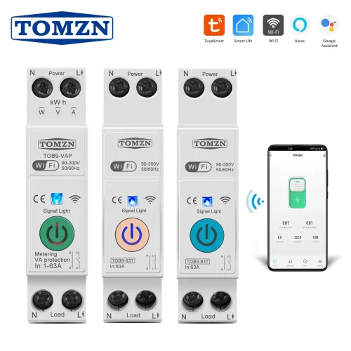 TOMZN 63A 1P+N WIFI Smart Switch Energy Meter Kwh Metering Monitoring Timer Relay MCB TUYA smartlife voltage current protection - TOMZN