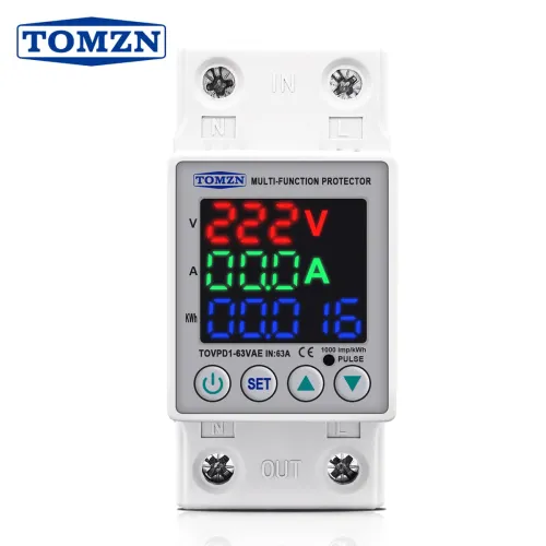 TOMZN 63A 230V Din rail adjustable over under voltage protective device protector relay with current protection energy merter - TOMZN