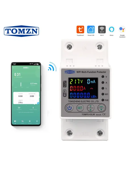 TOMZN 63A 80A WIFI Smart Energy Meter Kwh Metering Switch Timer with voltage current and leakage protection TUYA Circuit breaker - TOMZN