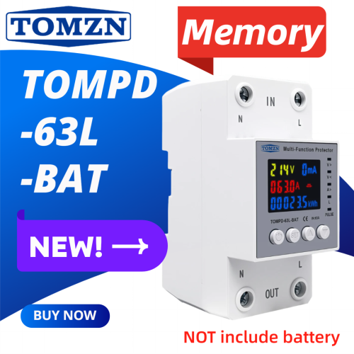 TOMZN 63A Voltage Protector Battery Backup Memory Timer 9-in-1 Meter Prepayment Over Under Voltage Current Limit Relay Switch - TOMZN