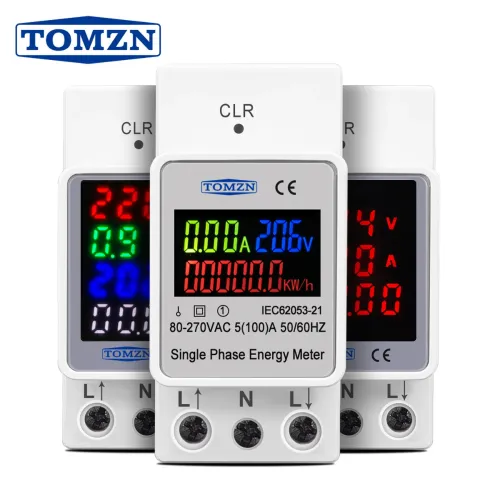 TOMZN AC 110V 220V 100A din rail Voltage Current KWH Electric energy monitor meter VOLT AMP voltmeter ammeter Wattmeter - TOMZN