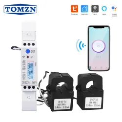 2 Phase 3 wires 110V+110V 100A Din Rail 18mm Tuya WIFI Smart Energy Meter Power Consumption Monitor kWh Meter Wattmeter - TOMZN