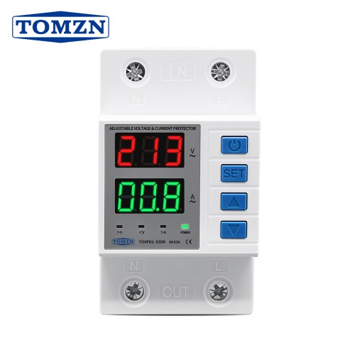 TOMZN Adjustable Voltage&Current Protector Cut off L+N Isolation AC 110V 230V 63A Over/Under Voltage Over Current Protection - TOMZN