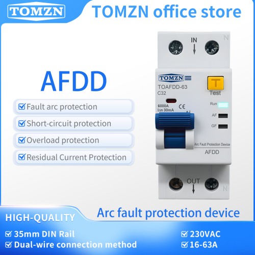 TOMZN AFDD Arc Fault Detection Device RCBO Circuit Breaker 2P Residual Current Leakage Protect Short-circuit Overload Protection - TOMZN