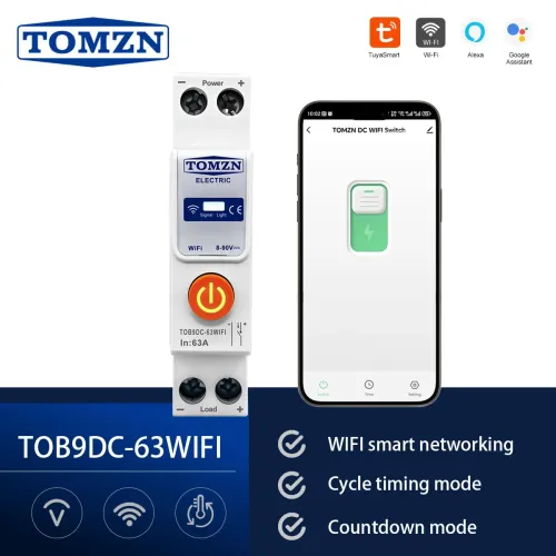 TOMZN DC WIFI Smart Circuit Breaker Tuya Smartlife Cycle Timer 8-90V 63A Switching Power Supply 1P Relay Status Countdown - TOMZN