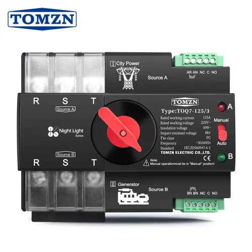 TOMZN Din Rail 3 phase ATS 3P 63A 100A 125A 220V 230V Dual Power Automatic Transfer Electrical Selector Switch Uninterrupted - TOMZN