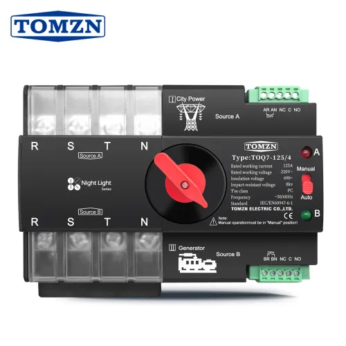 TOMZN Din Rail 3 phase ATS 4P 63A 100A 125A 220V 230V Dual Power Automatic Transfer Electrical Selector Switch Uninterrupted - TOMZN