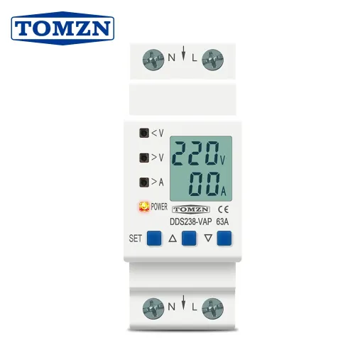 TOMZN Din Rail Adjustable Over Under Voltage Protective relay Protector Current Limit Protection Voltmeter Kwh 63A 80A 110V 230V - TOMZN