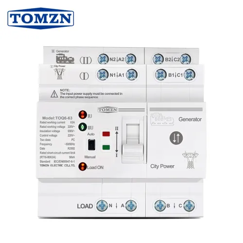 TOMZN Din Rail ATS L N 220V Small Dual Power Automatic Transfer Electrical Selector Switches Uninterrupted 4P 63A TOQ6 - TOMZN