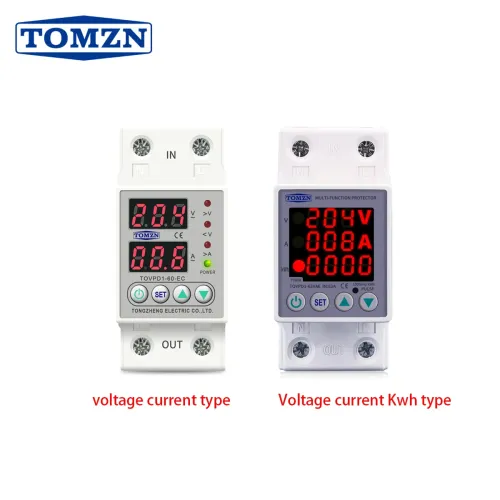TOMZN Din Rail Dual Display Adjustable Over Under Voltage Current Protective Device Protector Relay 40A 63A 80A 100A 220V 230V - TOMZN