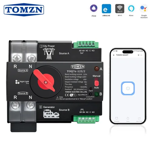 TOMZN Din Rail eWelink WIFI smart ATS timer 230V Dual Power Automatic Transfer Electrical Selector Switch Uninterrupted 2P 125A - TOMZN
