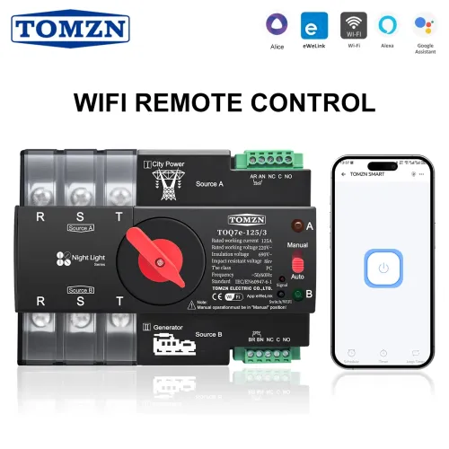 TOMZN Din Rail eWelink WIFI smart ATS timer 230V Dual Power Automatic Transfer Selector Switch Uninterrupted 3P 63A 100A 125A - TOMZN