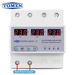 100A 3 phase 3P+N Din rail phase selector Voltmeter with adjustable Over and Under Voltage protection Monitor Relays Protector - TOMZN