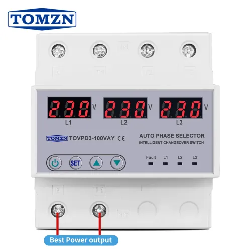 100A 3 phase 3P+N Din rail phase selector Voltmeter with adjustable Over and Under Voltage protection Monitor Relays Protector - TOMZN