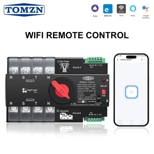 TOMZN Din Rail eWelink WIFI smart ATS timer 230V Dual Power Automatic Transfer Selector Switch Uninterrupted 4P 125A Generator - TOMZN