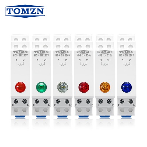 TOMZN DIN Rail HD9-1H 230V AC/DC LED 18mm Signal Indicator Light Orange Red Yellow Blue Green White Power Outage Warning - TOMZN