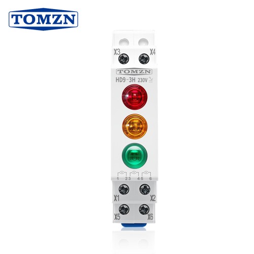 TOMZN DIN Rail HD9-3H 230V AC/DC LED 1P 18mm Three Circuit Signal Indicator Light Red Yellow Green For Household - TOMZN